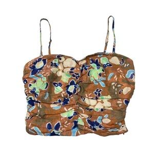 Wilfred Aritzia Tan Floral Printed Linen Fatale Camisole Tank Top